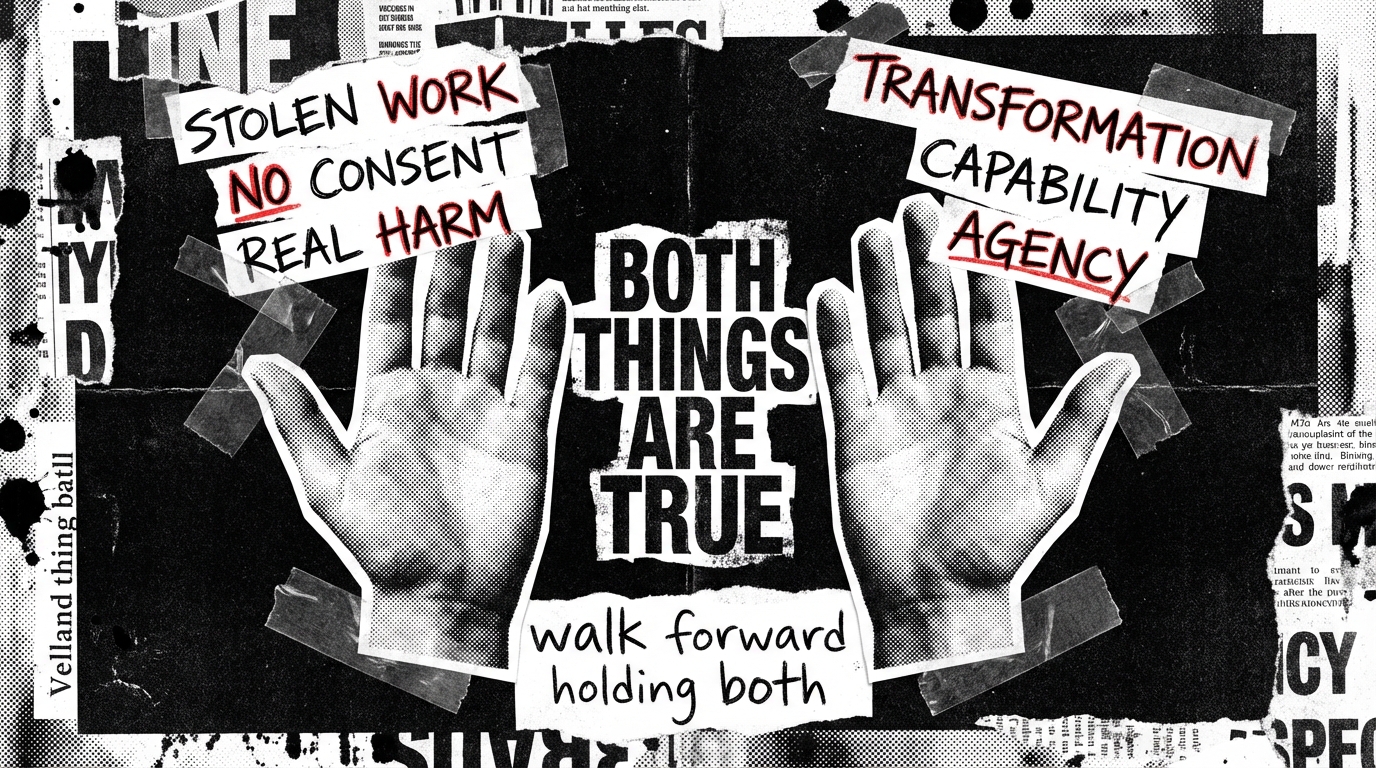 Both Hands Full — the thesis slide: building human capacity while building machine capacity
